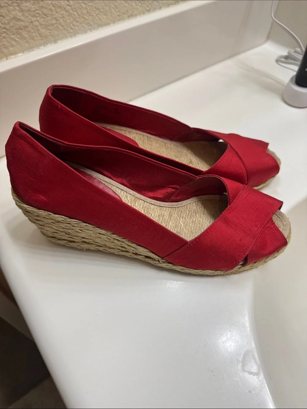 Lauren Ralph Lauren Red Women's Espadrille Peep-Toe Flats